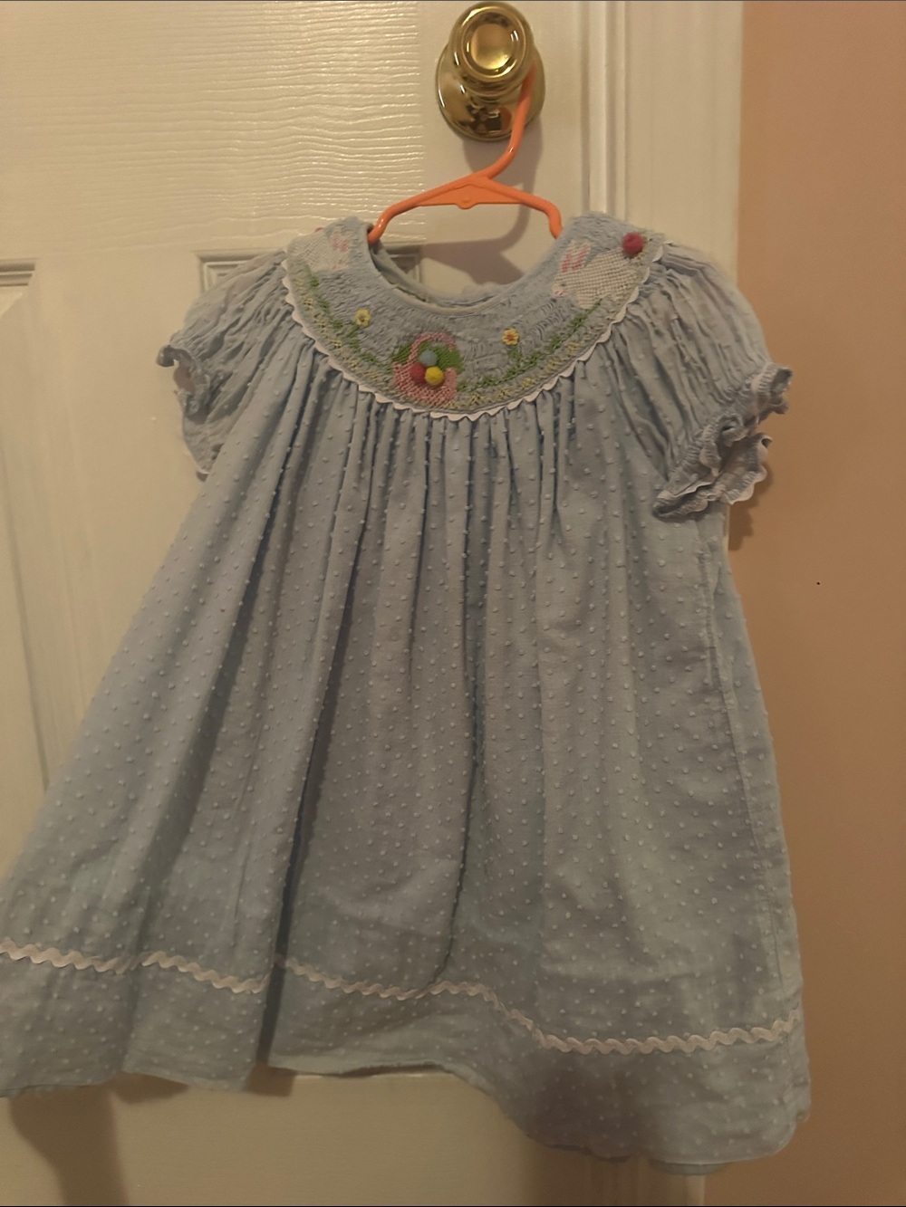 marmellata Light Blue Smocked Baby Dress with Floral Accents Easter bishop